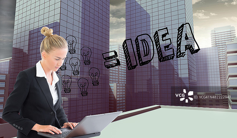 女商人使用笔记本电脑的合成图像图片素材