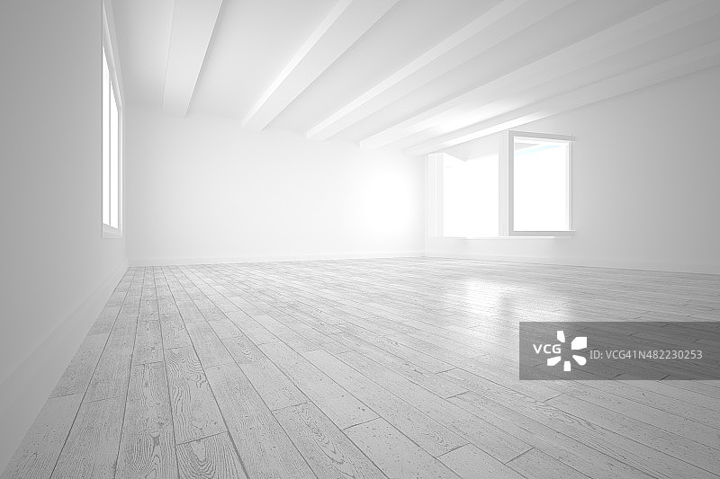 带有开放式窗户的白色房间图片素材