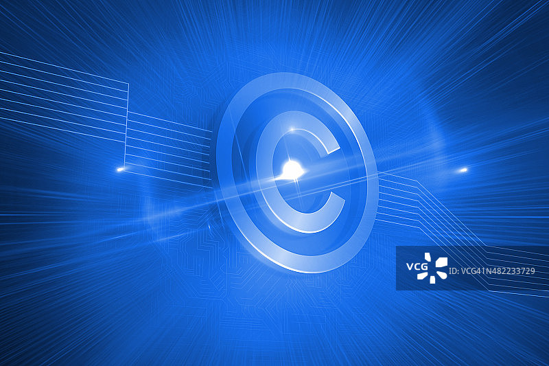 蓝色背景上的闪亮版权图标图片素材