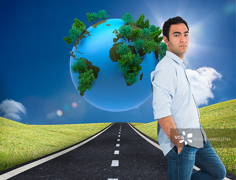 不笑的休闲男人站立的合成图像图片素材