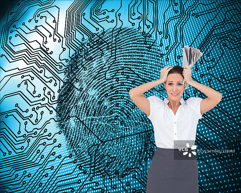 手持报纸的担忧时尚女商人合成图像图片素材