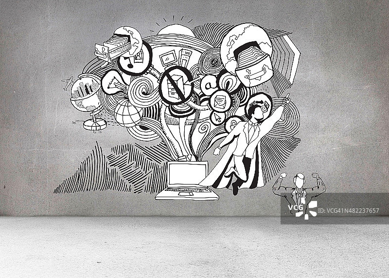 带有插图的灰色墙壁图片素材