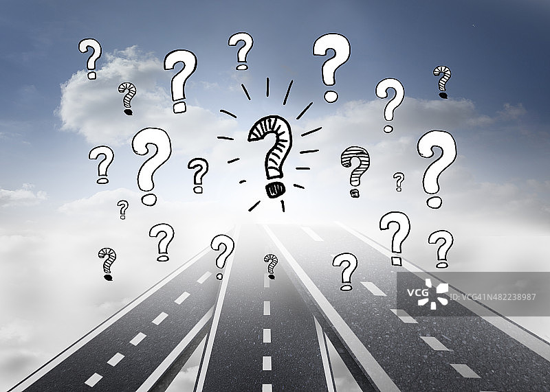 天空中街道上的白色问号图片素材