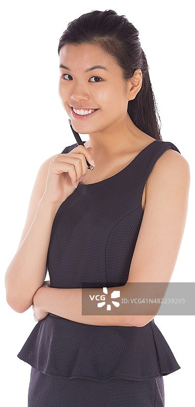 快乐思考的女商人图片素材