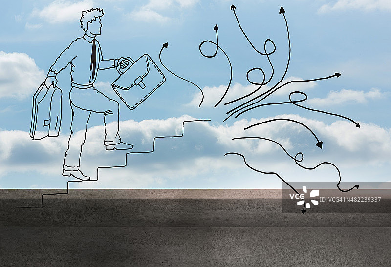 在阳台和天空上的漫画男人图片素材