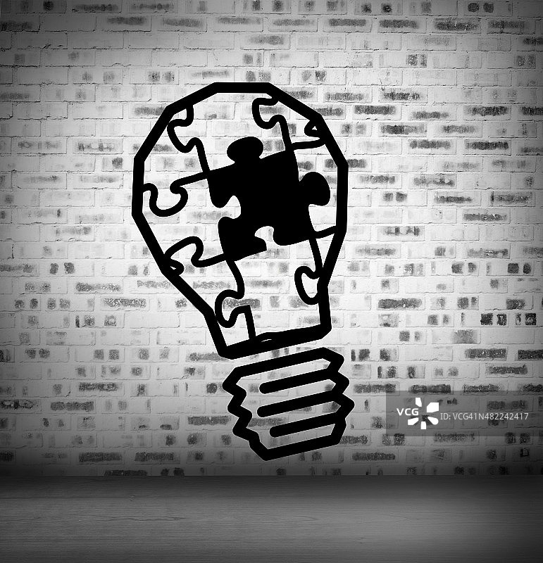 砖砌墙上的灯泡拼图图片素材