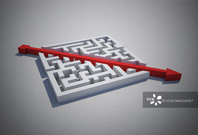 穿过拼图的红色箭头图片素材