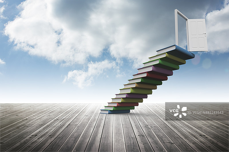 通往门口的书本阶梯图片素材