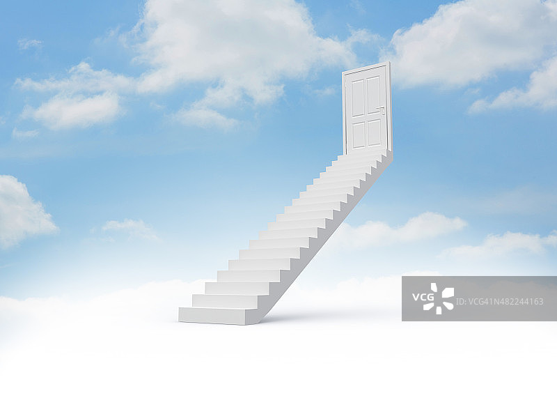 通往紧闭的门的阶梯图片素材