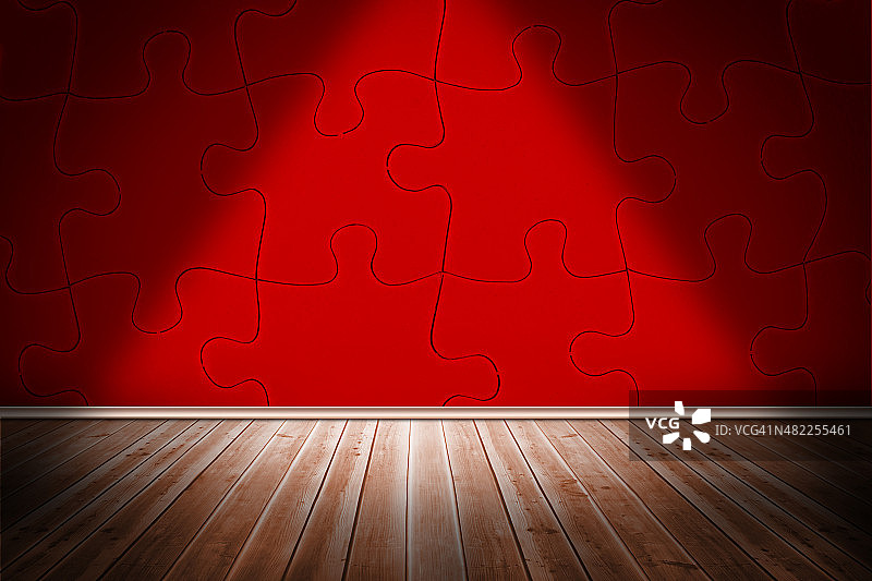红色拼图房间图片素材