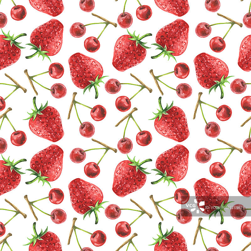 水彩草莓樱桃无缝图案图片素材