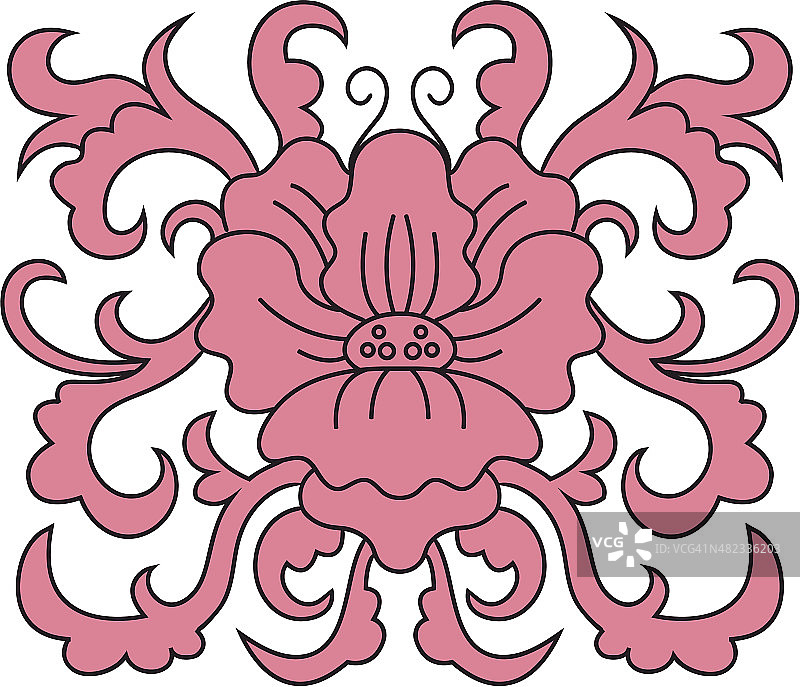 粉色花卉图案与叶状元素图片素材