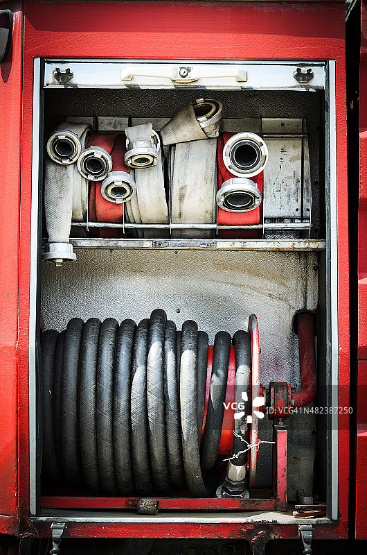 消防车与消防水带细节图片素材