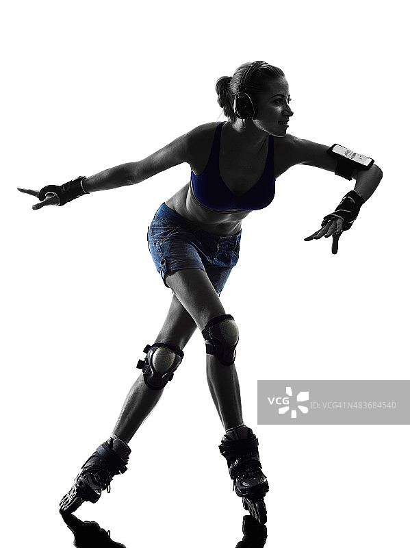 穿溜冰鞋的女人的剪影图片素材