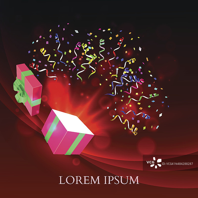 带有纸屑烟花的打开的礼物图片素材