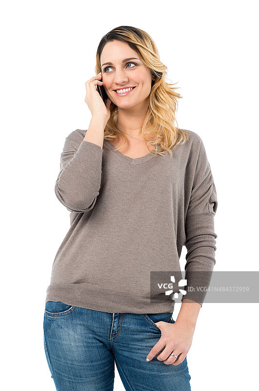 女人在手机上做白日梦图片素材