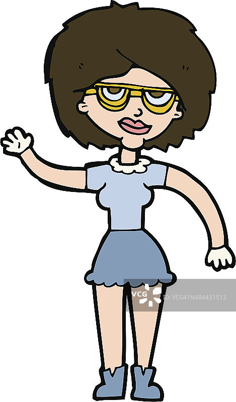 卡通挥手戴眼镜的女人图片素材