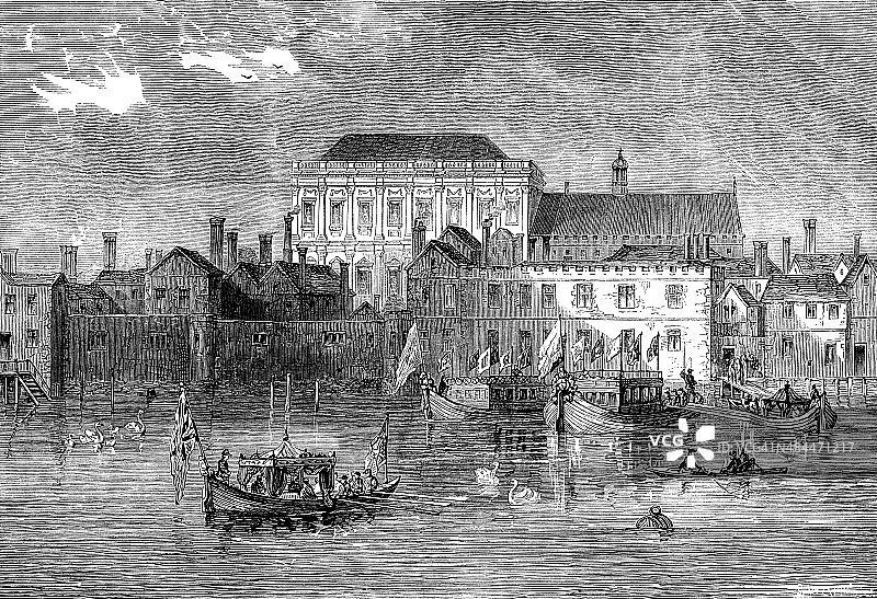 泰晤士河上的旧白厅宫图片素材