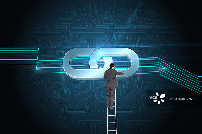 商人站在梯子上的合成形象图片素材
