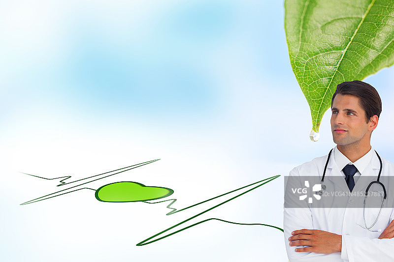 自信的医生双臂交叉抬头看的合成图像图片素材