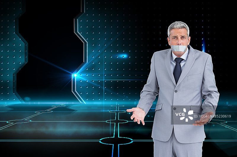 嘴上贴着胶带的商人合成图像图片素材