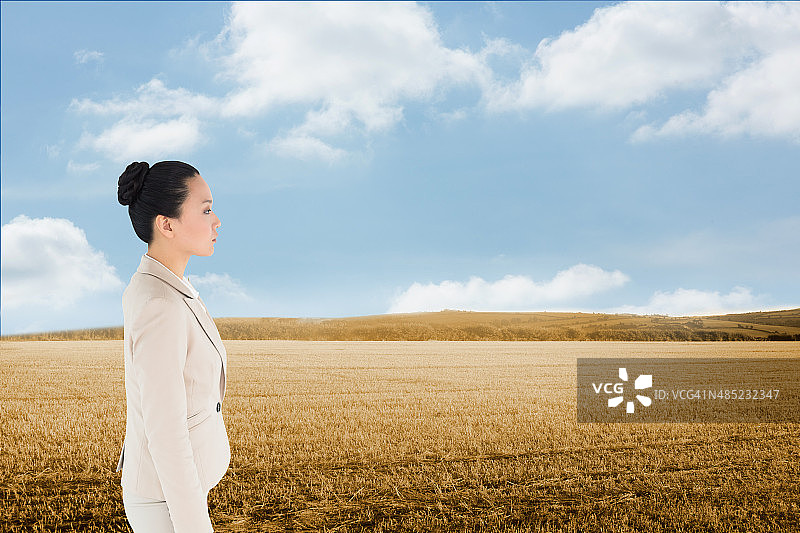 表情严肃的亚洲女商人的合成图像图片素材