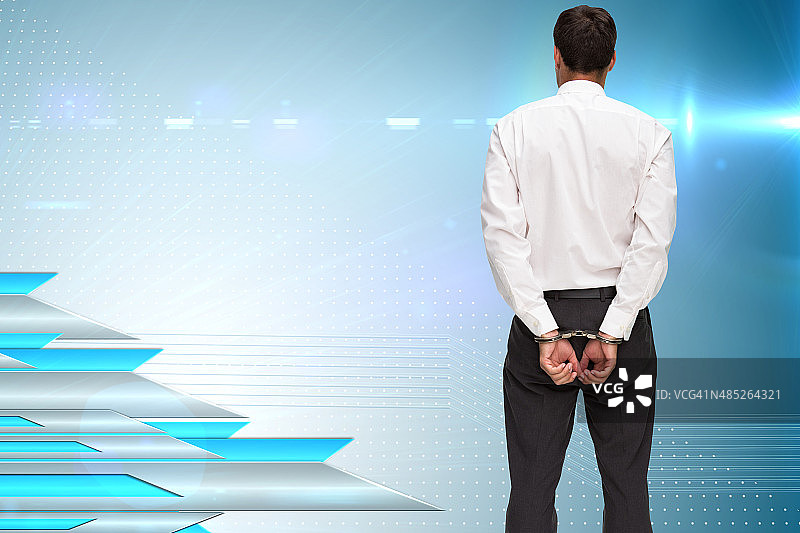 戴着手铐的年轻商人背影合成图像图片素材