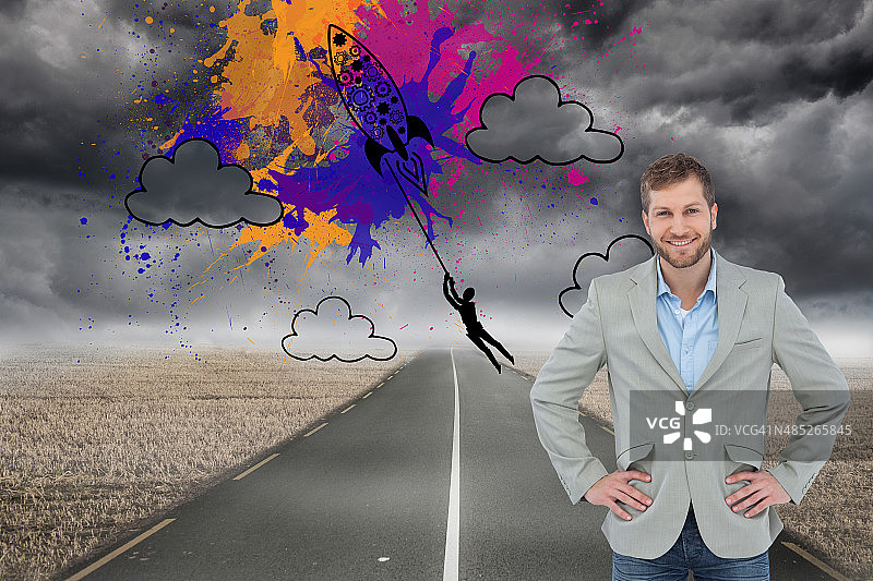 时尚男士双手叉腰微笑的合成图像图片素材