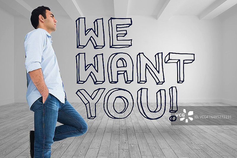 不笑的休闲男人站立的合成图像图片素材