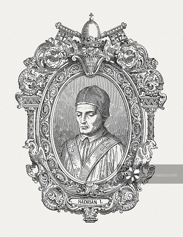 哈德良一世教皇（？-795年），1878年出版图片素材