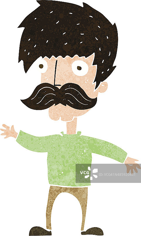 卡通风格的胡子男人挥手示意图片素材