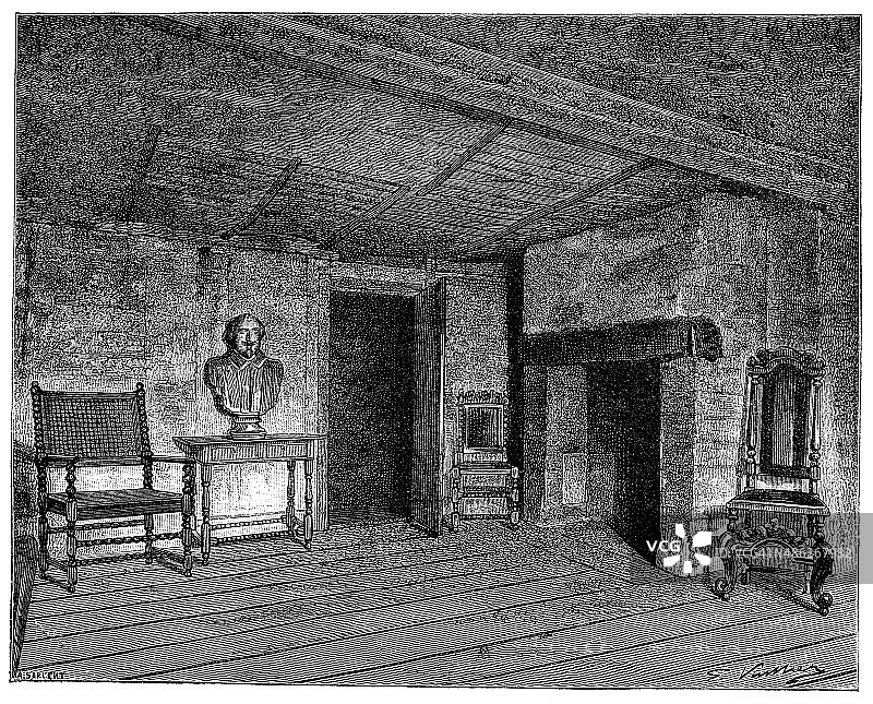 莎士比亚故居古董插画图片素材