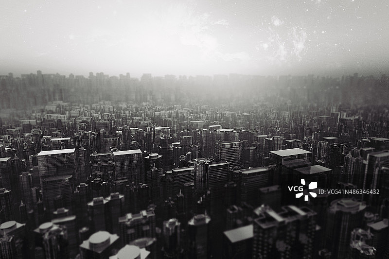 日落时分的未来主义大型城市景观图片素材