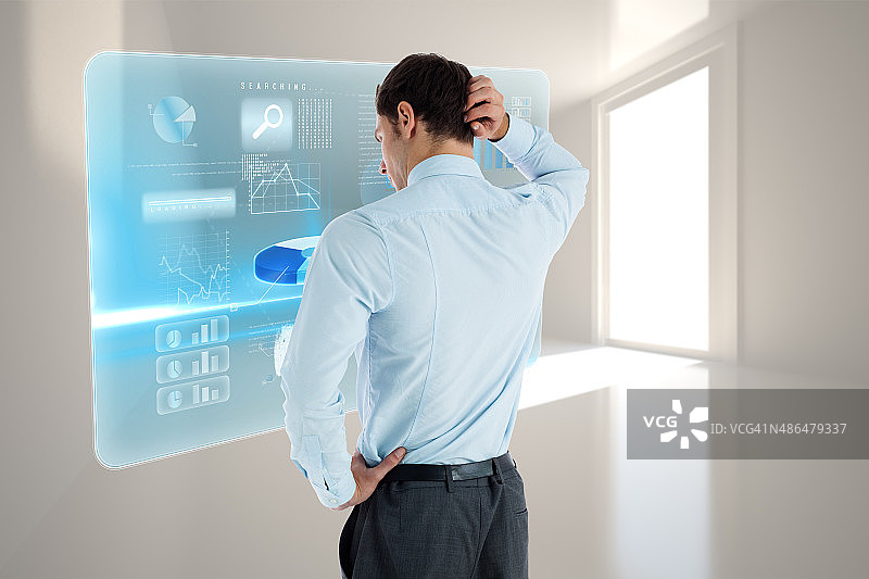 手扶头思考的商人合成图图片素材