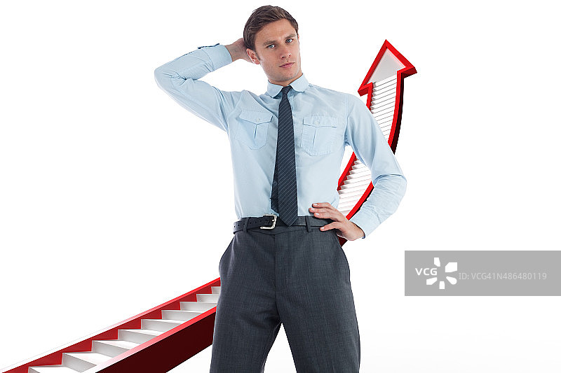 手扶头思考的商人合成图图片素材