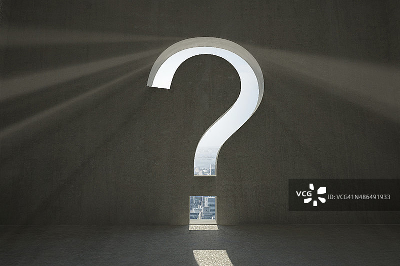 黑暗房间里的问号门图片素材