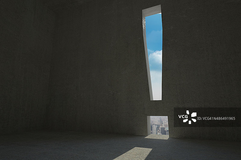 黑暗房间里的感叹号门图片素材