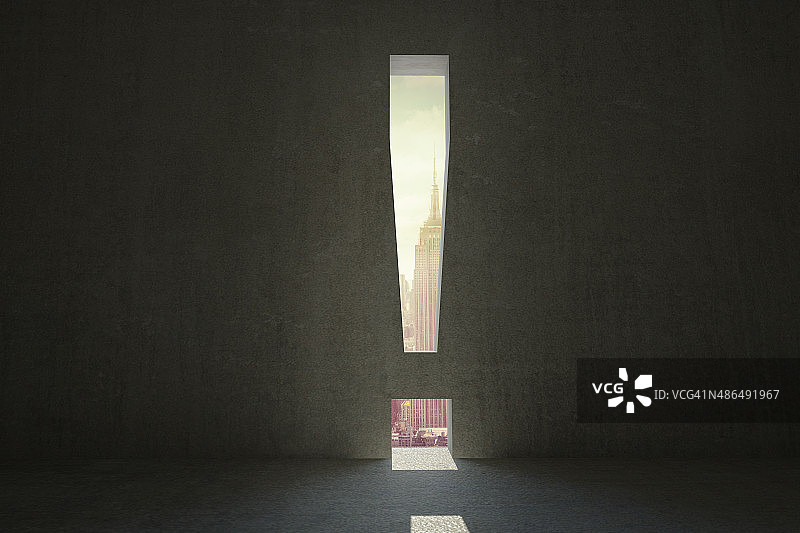 黑暗房间里的感叹号门图片素材