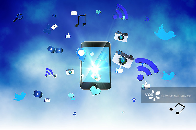 漂浮的智能手机应用图标图片素材