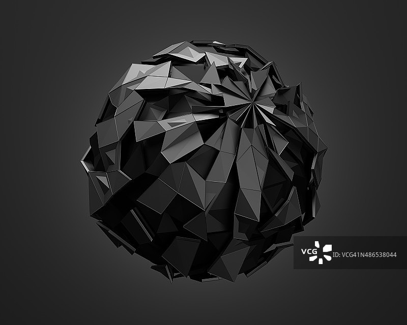 具有混沌结构的低多边形黑色球体图片素材