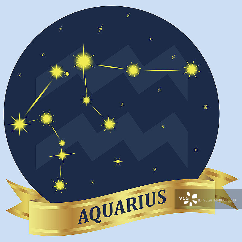 水瓶座。蓝色圆圈中的星座和生肖标志图片素材