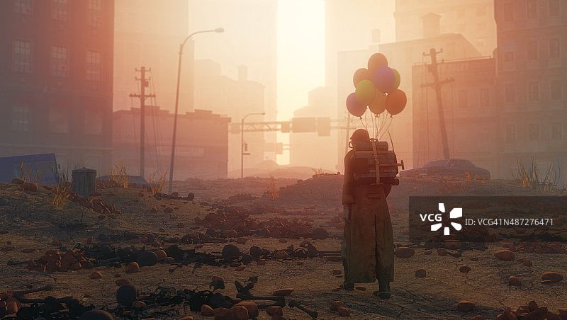 末日废墟城市中的幸存者图片素材