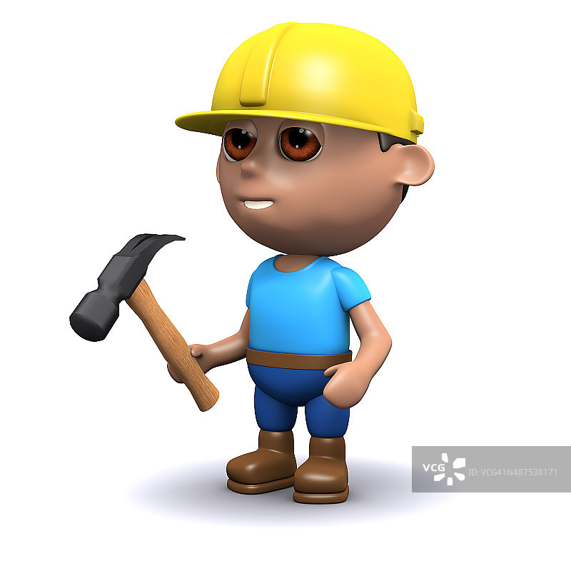 3D建筑工人手持锤子图片素材