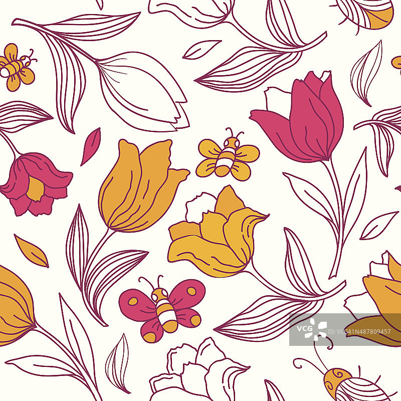 蝴蝶郁金香花卉图案图片素材