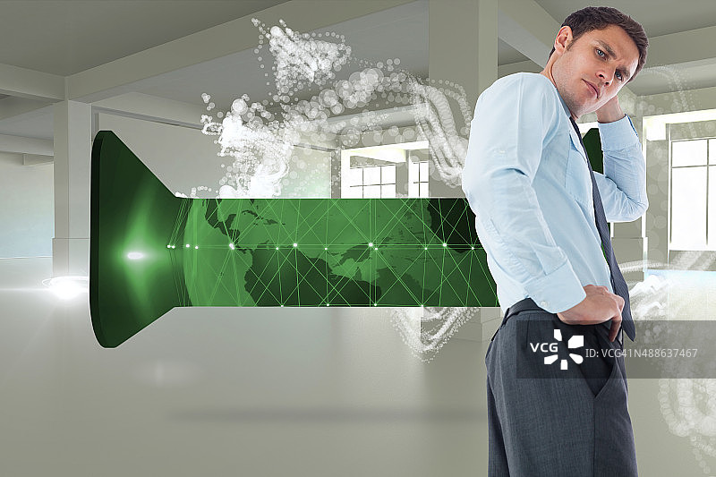 手扶头思考的商人合成图图片素材