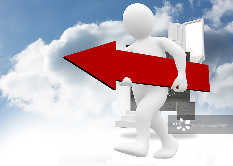 白色小人拿着红色箭头的合成图像图片素材