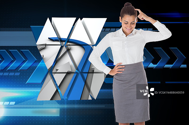 微笑的深思熟虑的女商人的合成图像图片素材