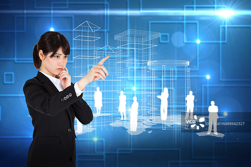 沉思的女商人指向某处的合成图像图片素材