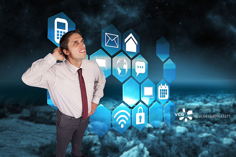 思考商人挠头的合成图像图片素材