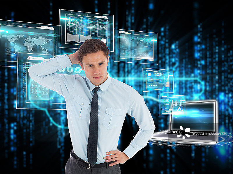 思考商人挠头的合成图像图片素材